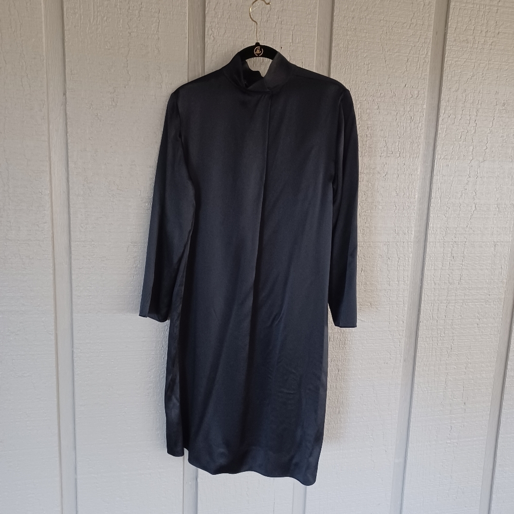 Vince Mock Neck Silk Shift Dress Size S Women Minimalist Quiet Luxury In Black - Picture 5 of 15